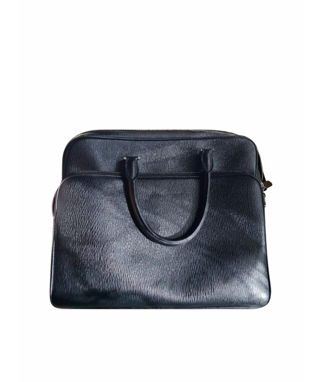 FERRAGAMO Черный кожаный портфель, фото 1