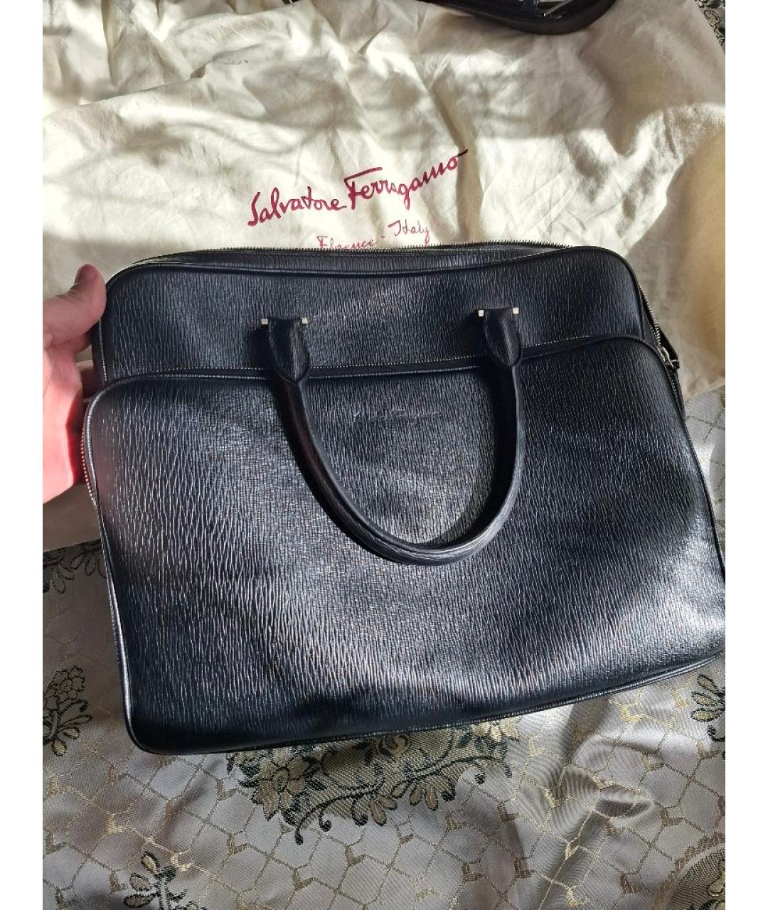 FERRAGAMO Черный кожаный портфель, фото 8