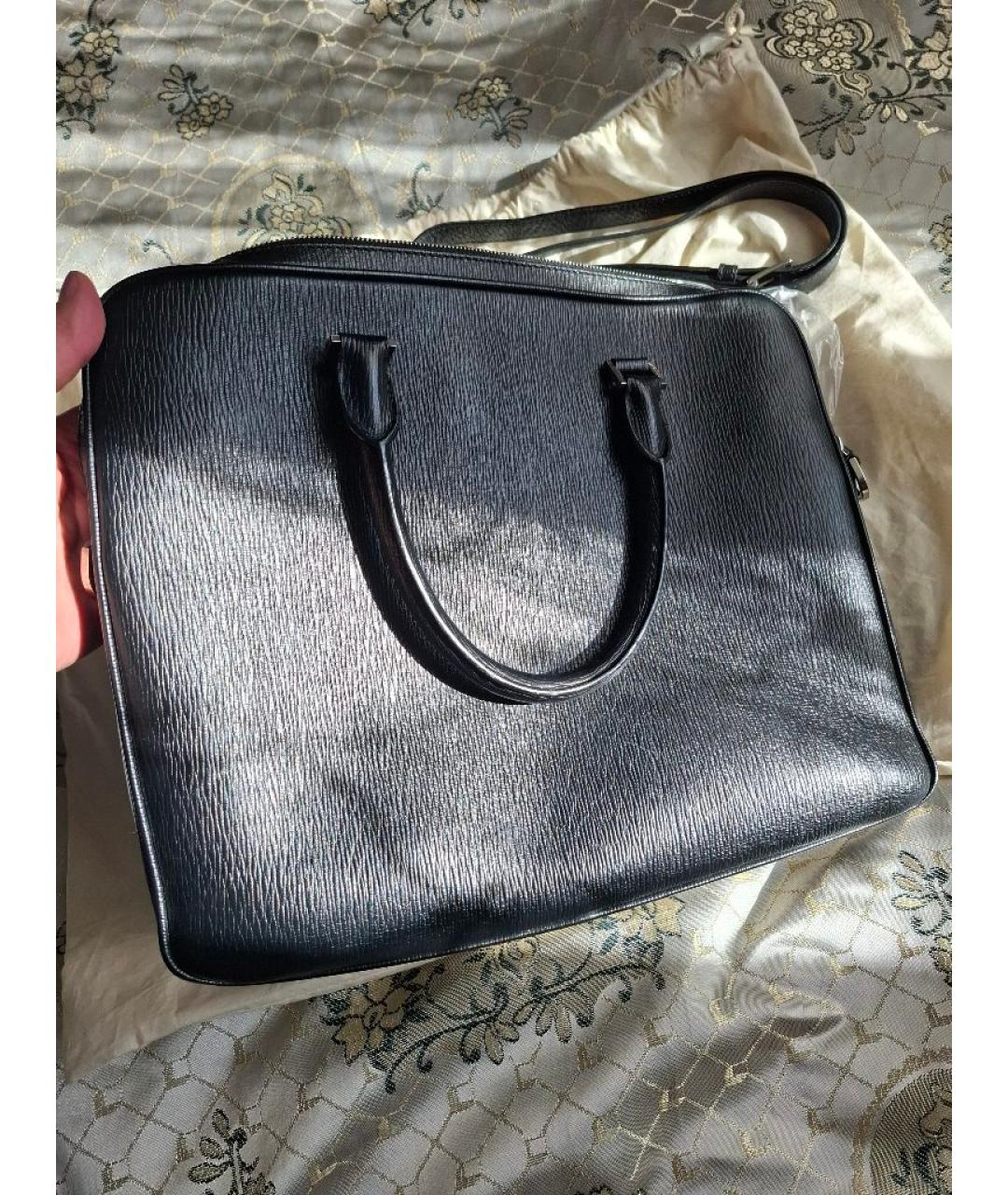 FERRAGAMO Черный кожаный портфель, фото 3