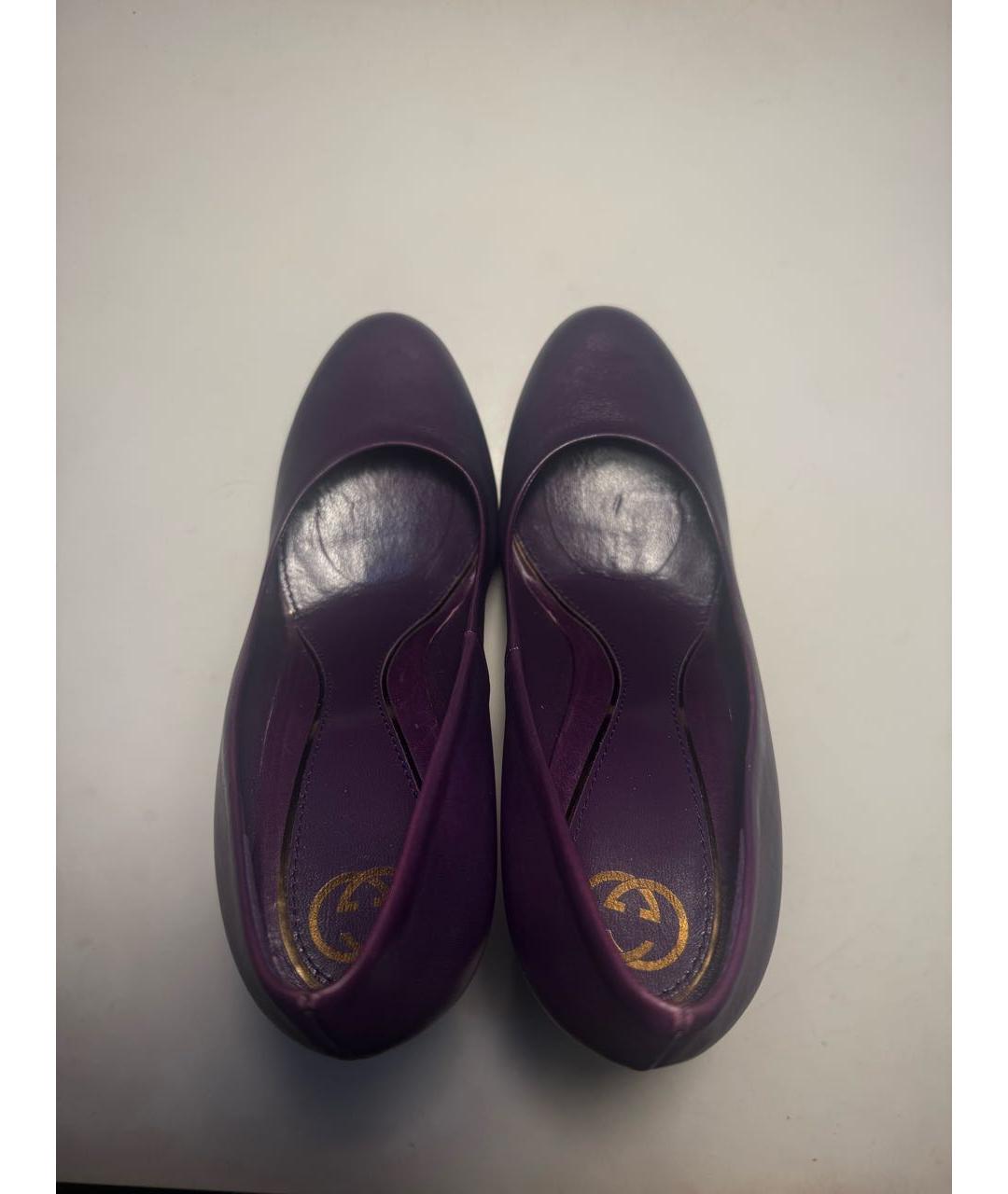 GUCCI Фиолетовые кожаные туфли, фото 3