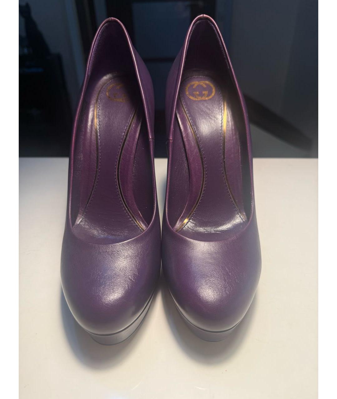 GUCCI Фиолетовые кожаные туфли, фото 2