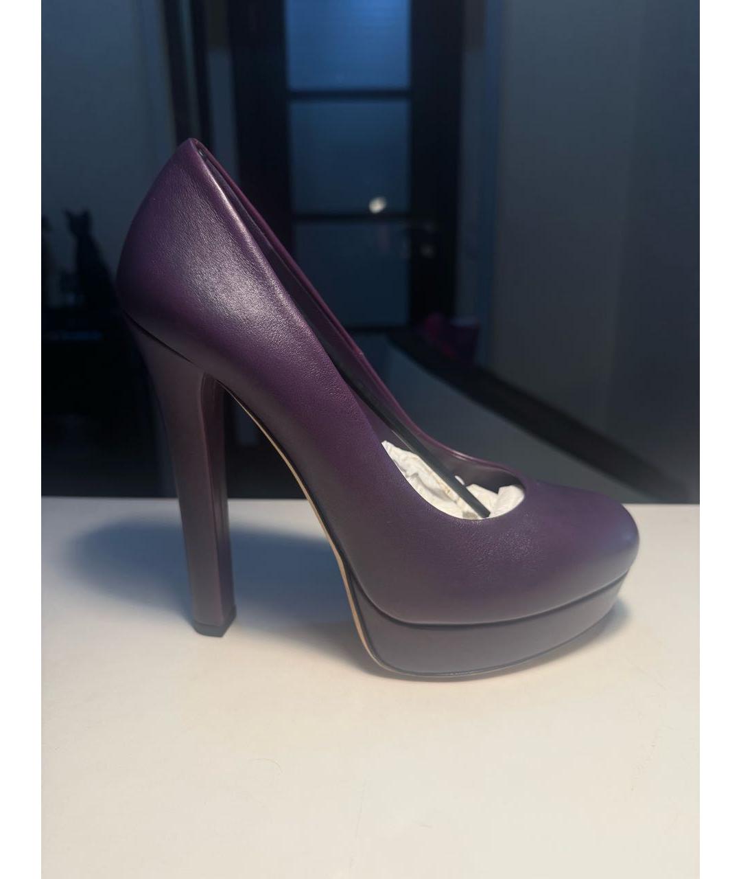 GUCCI Фиолетовые кожаные туфли, фото 9