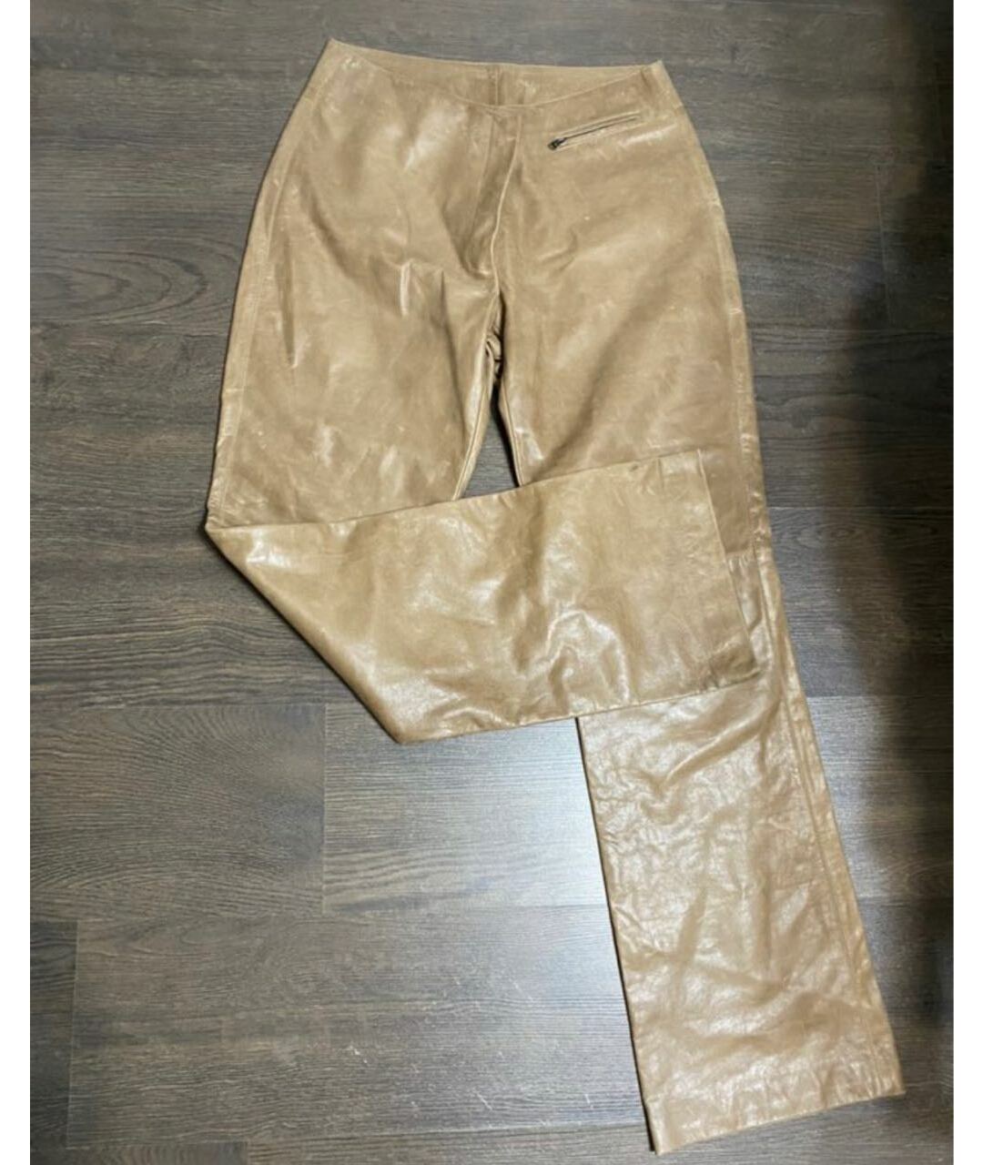 MARC CAIN Бежевые кожаные прямые брюки, фото 5