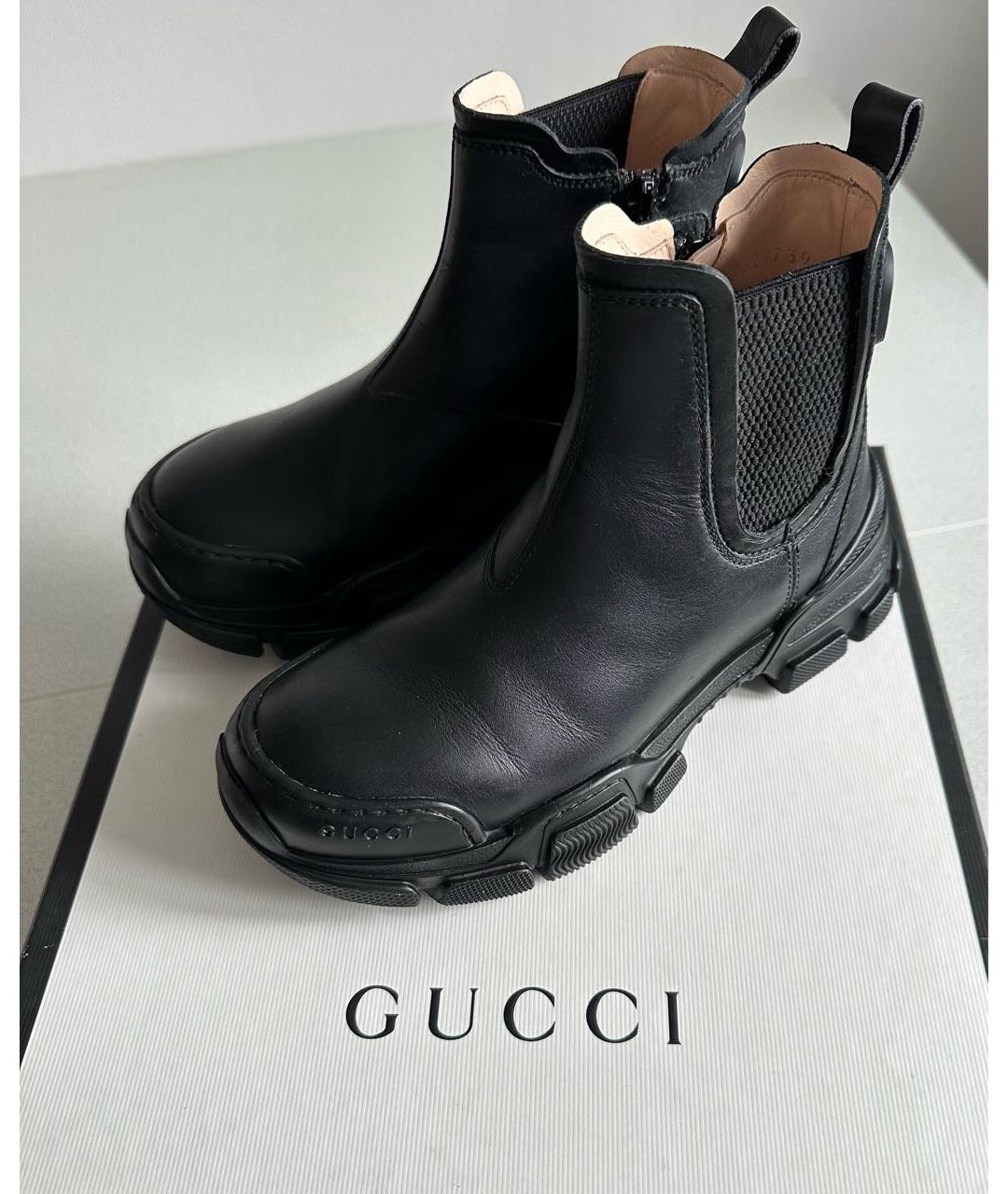 GUCCI KIDS Черные кожаные ботинки, фото 2
