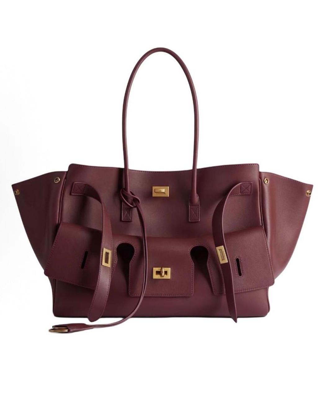 BALENCIAGA Бордовая кожаная сумка с короткими ручками, фото 5