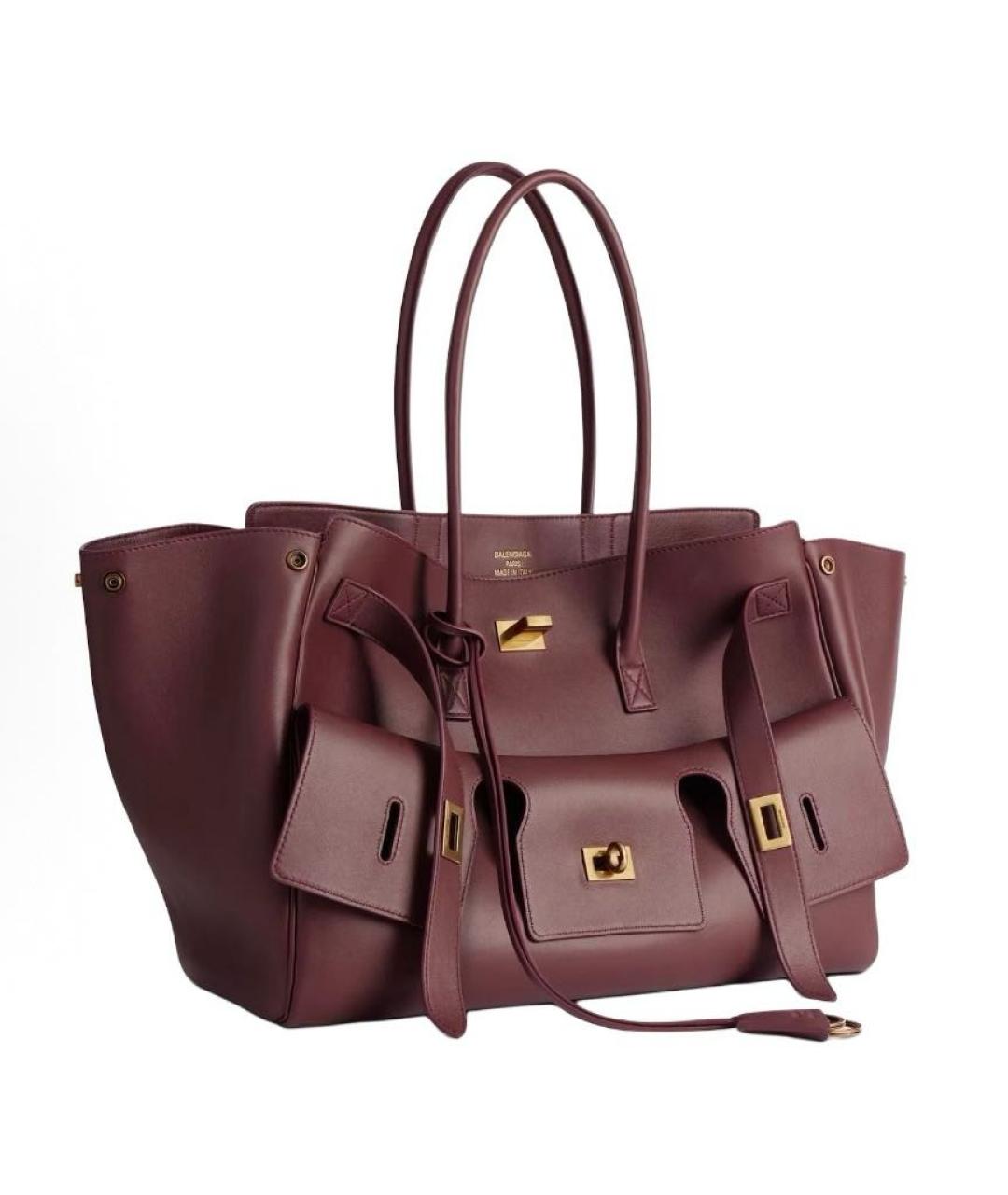 BALENCIAGA Бордовая кожаная сумка с короткими ручками, фото 2