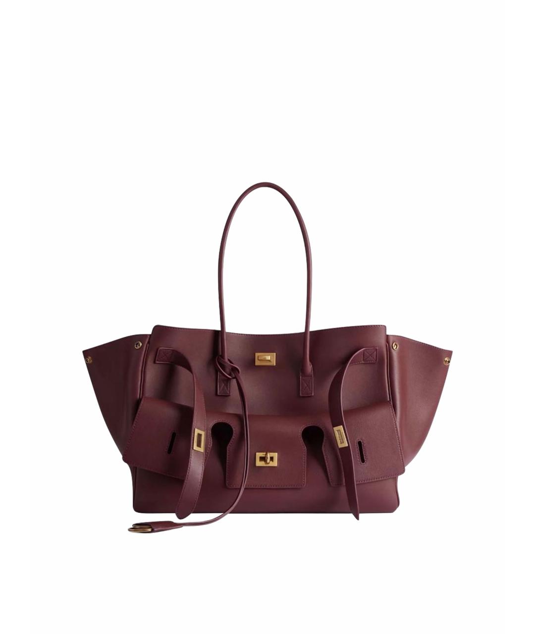 BALENCIAGA Бордовая кожаная сумка с короткими ручками, фото 1