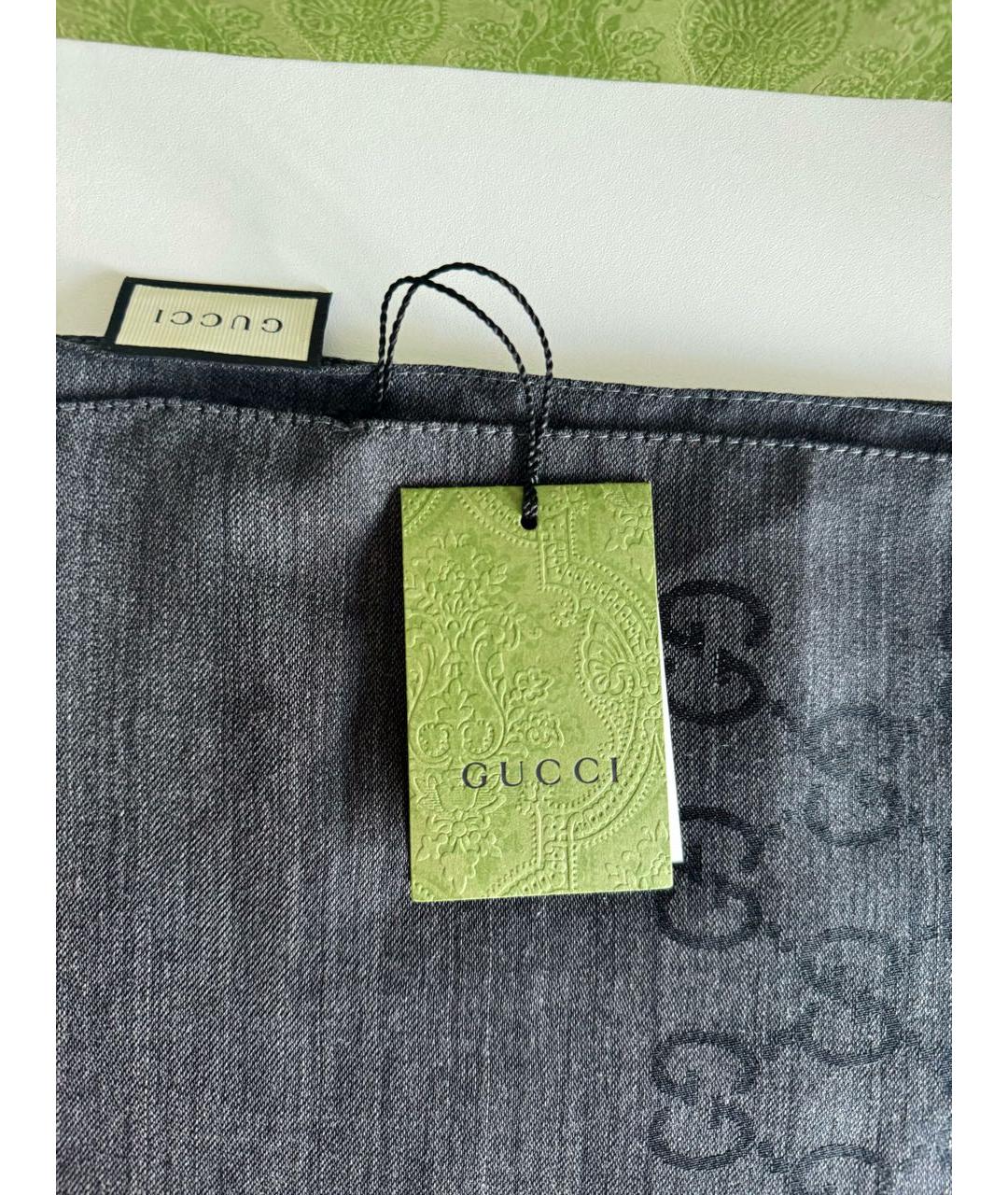GUCCI Черный шерстяной шарф, фото 8