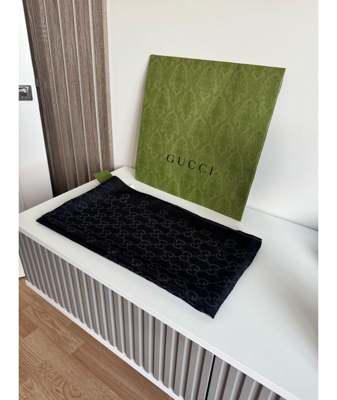 GUCCI Черный шерстяной шарф, фото 3