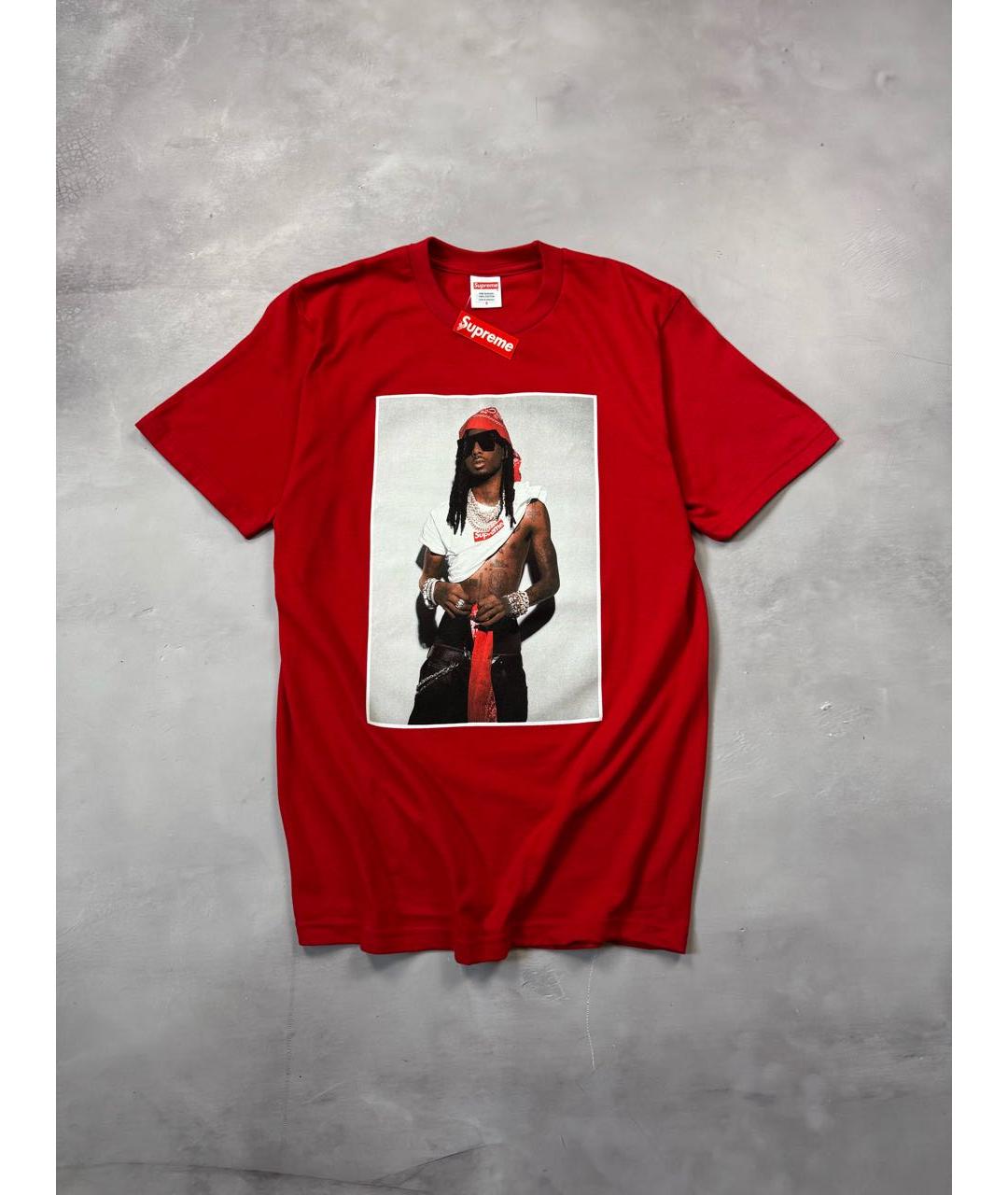 SUPREME Красная хлопковая футболка, фото 2