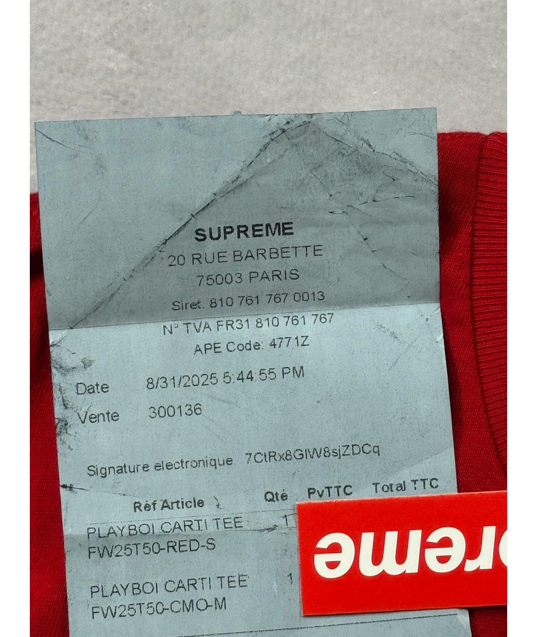 SUPREME Красная хлопковая футболка, фото 8