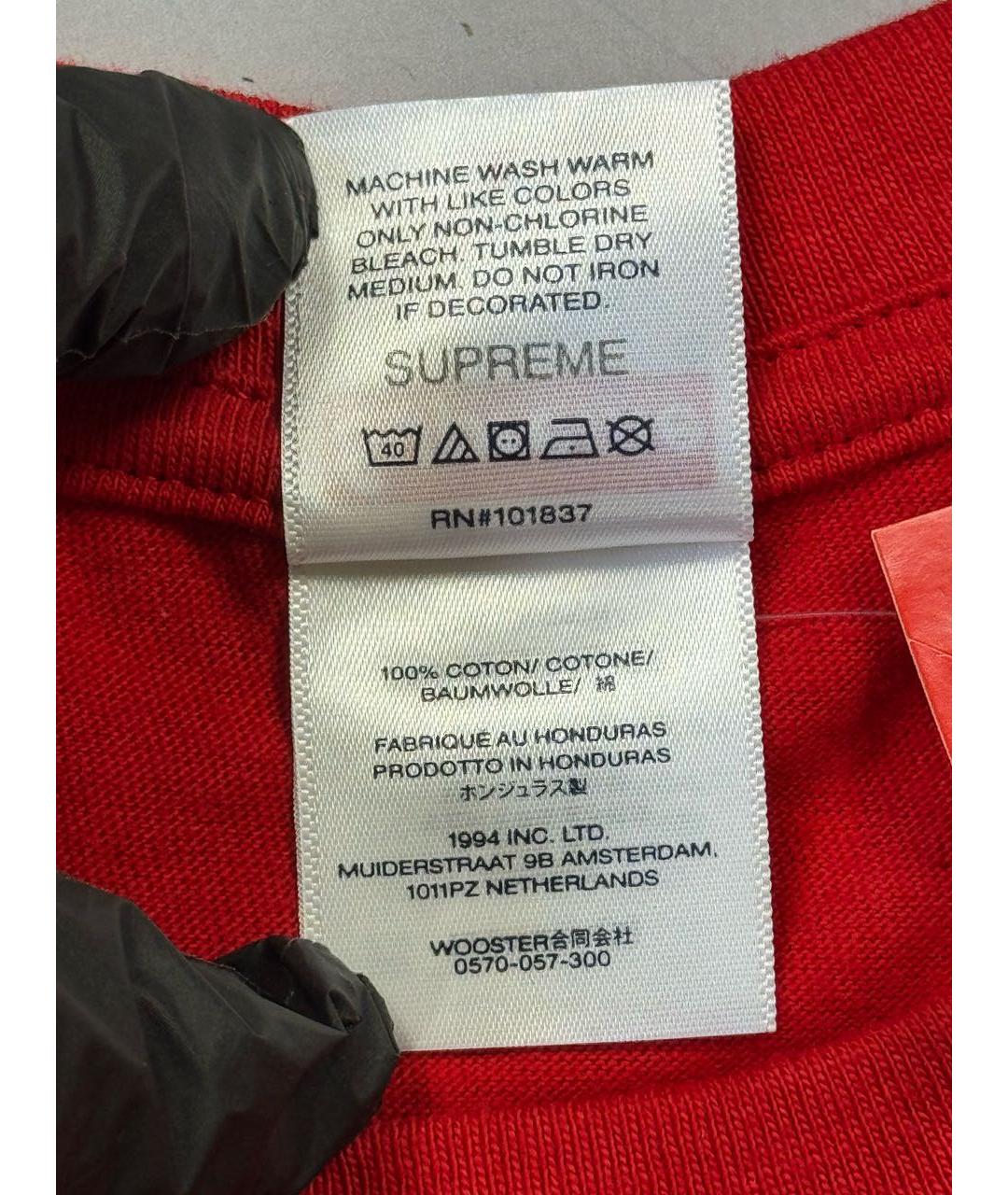 SUPREME Красная хлопковая футболка, фото 7