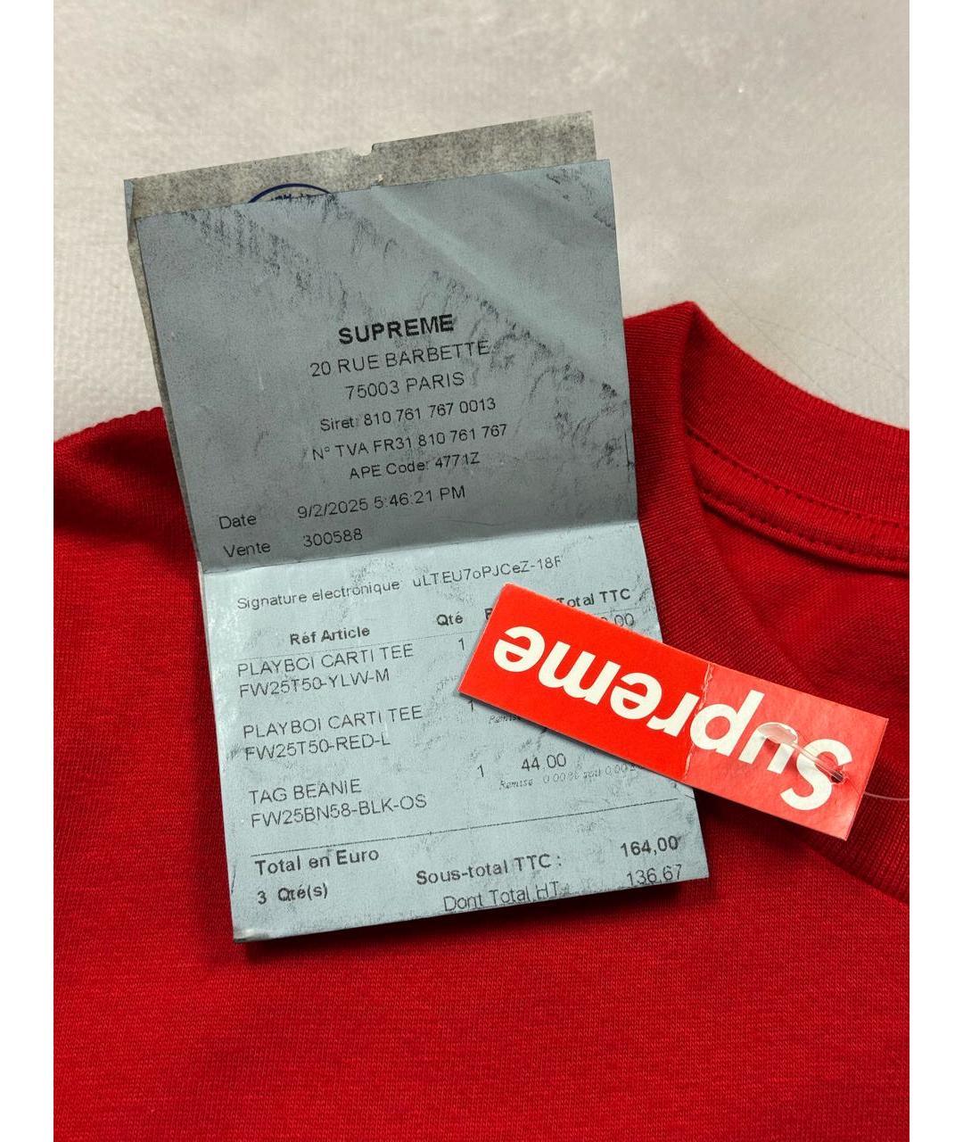 SUPREME Красная хлопковая футболка, фото 8