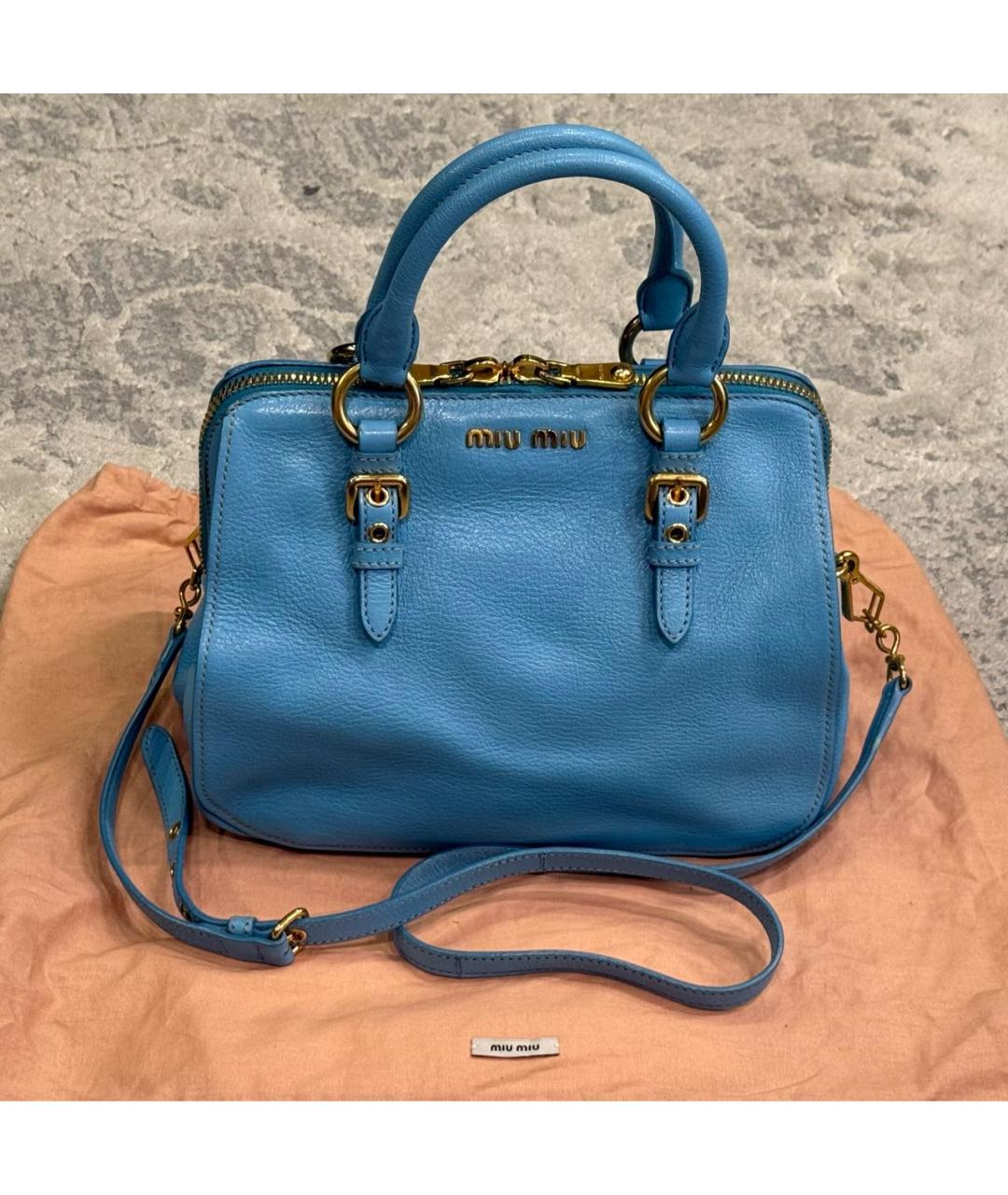 MIU MIU Голубая кожаная сумка с короткими ручками, фото 9