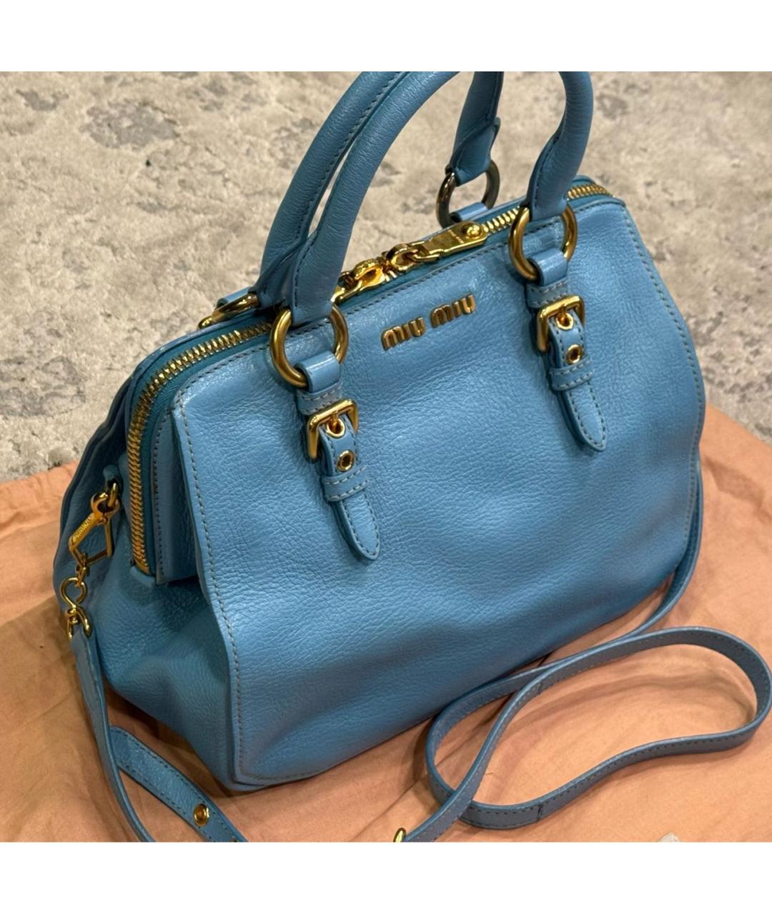 MIU MIU Голубая кожаная сумка с короткими ручками, фото 2