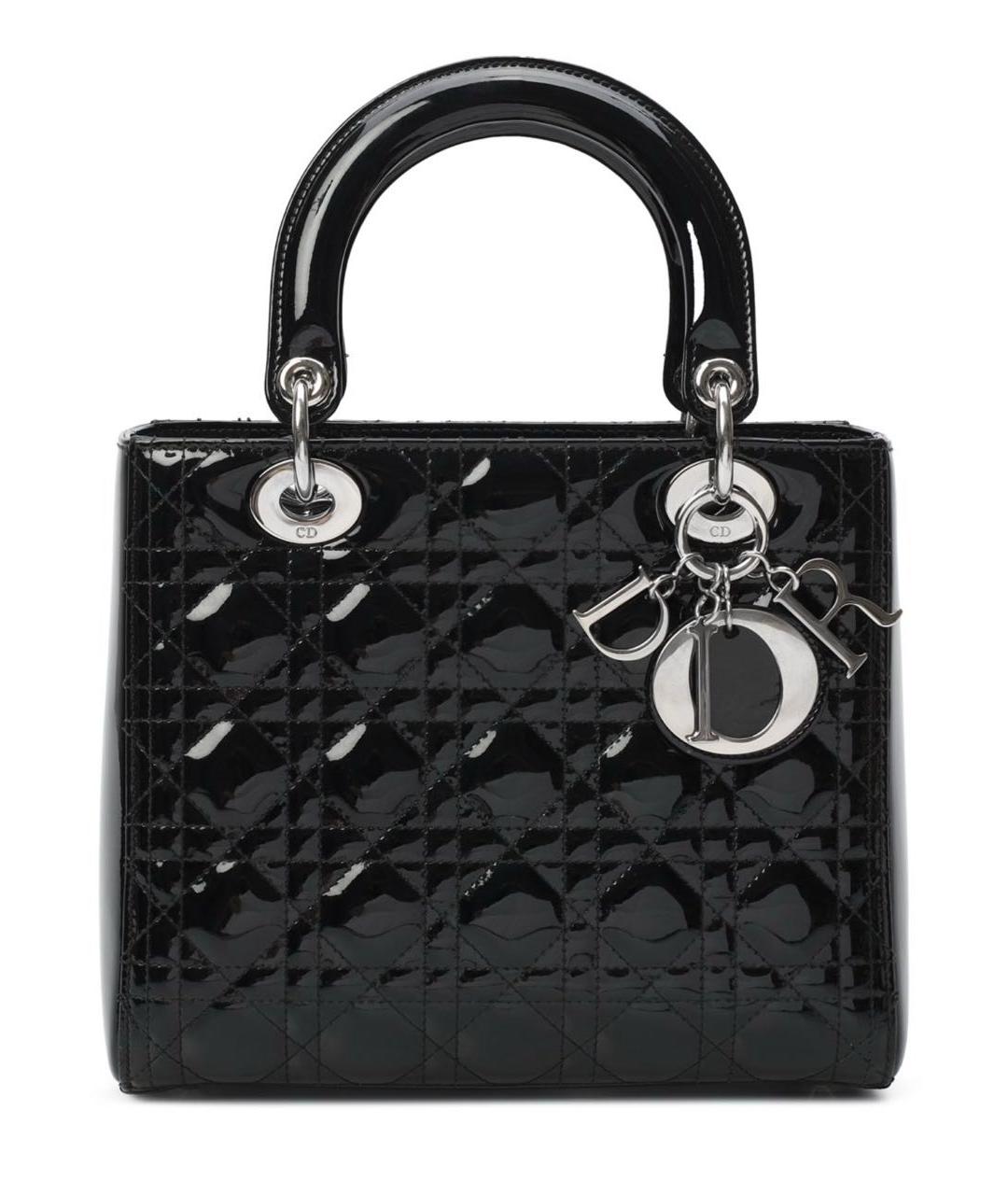 CHRISTIAN DIOR Черная сумка с короткими ручками из лакированной кожи, фото 1