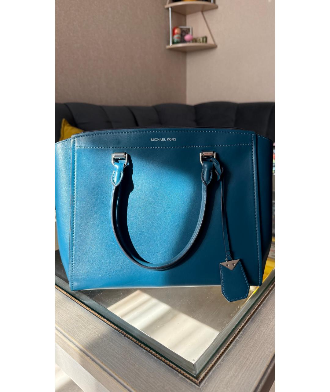 MICHAEL KORS Бирюзовая кожаная сумка через плечо, фото 7