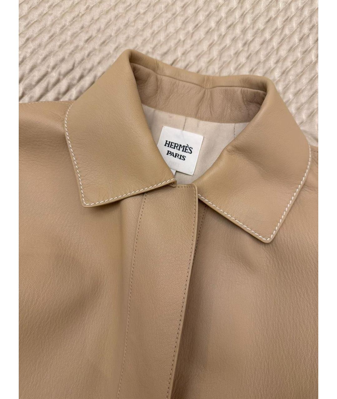 HERMES Бежевое кожаное пальто, фото 2