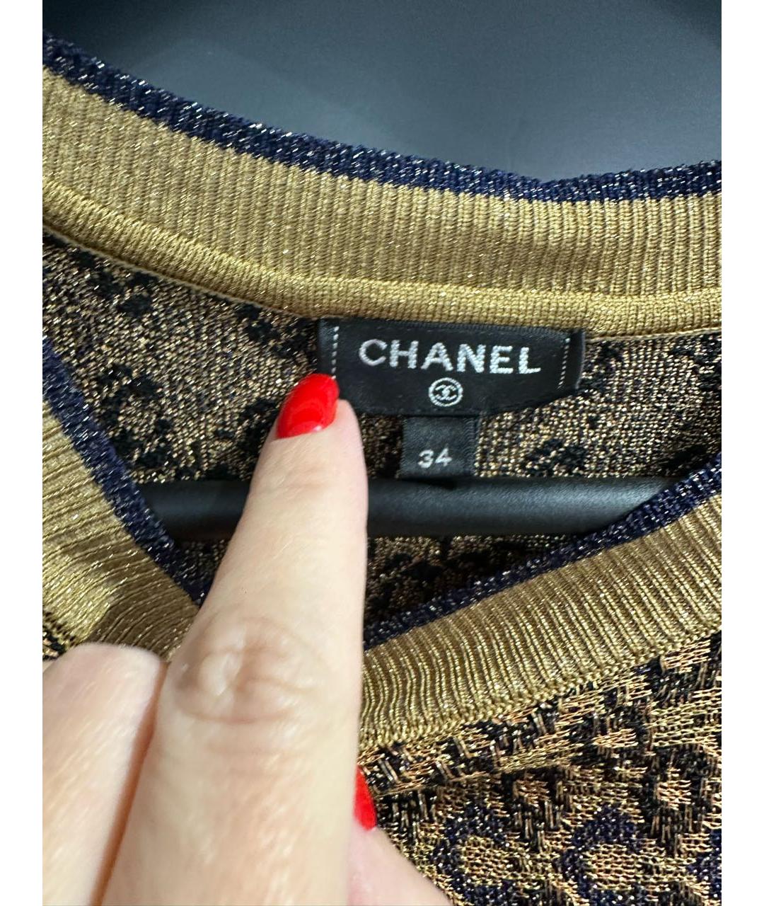 CHANEL Золотое вискозное повседневное платье, фото 6