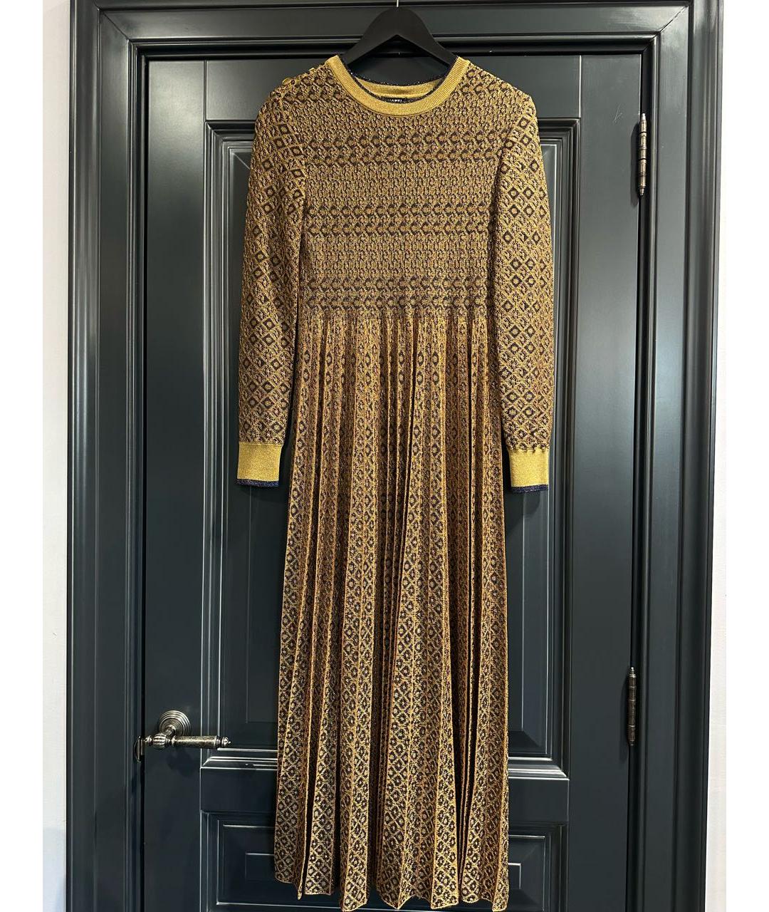 CHANEL Золотое вискозное повседневное платье, фото 7