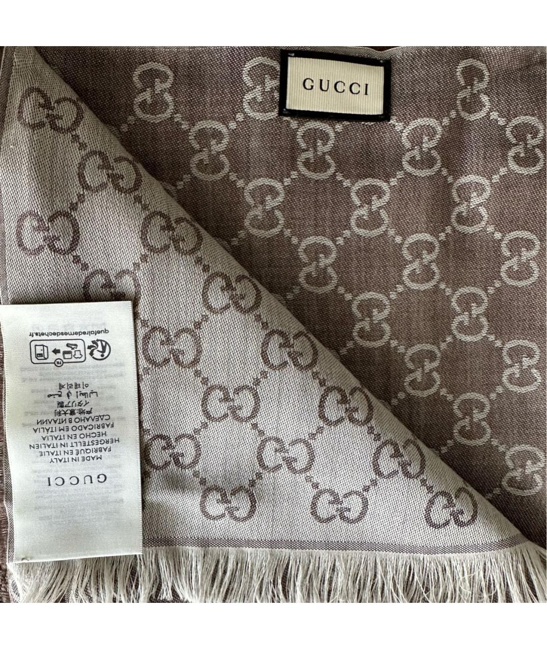 GUCCI Антрацитовый шерстяной шарф, фото 3