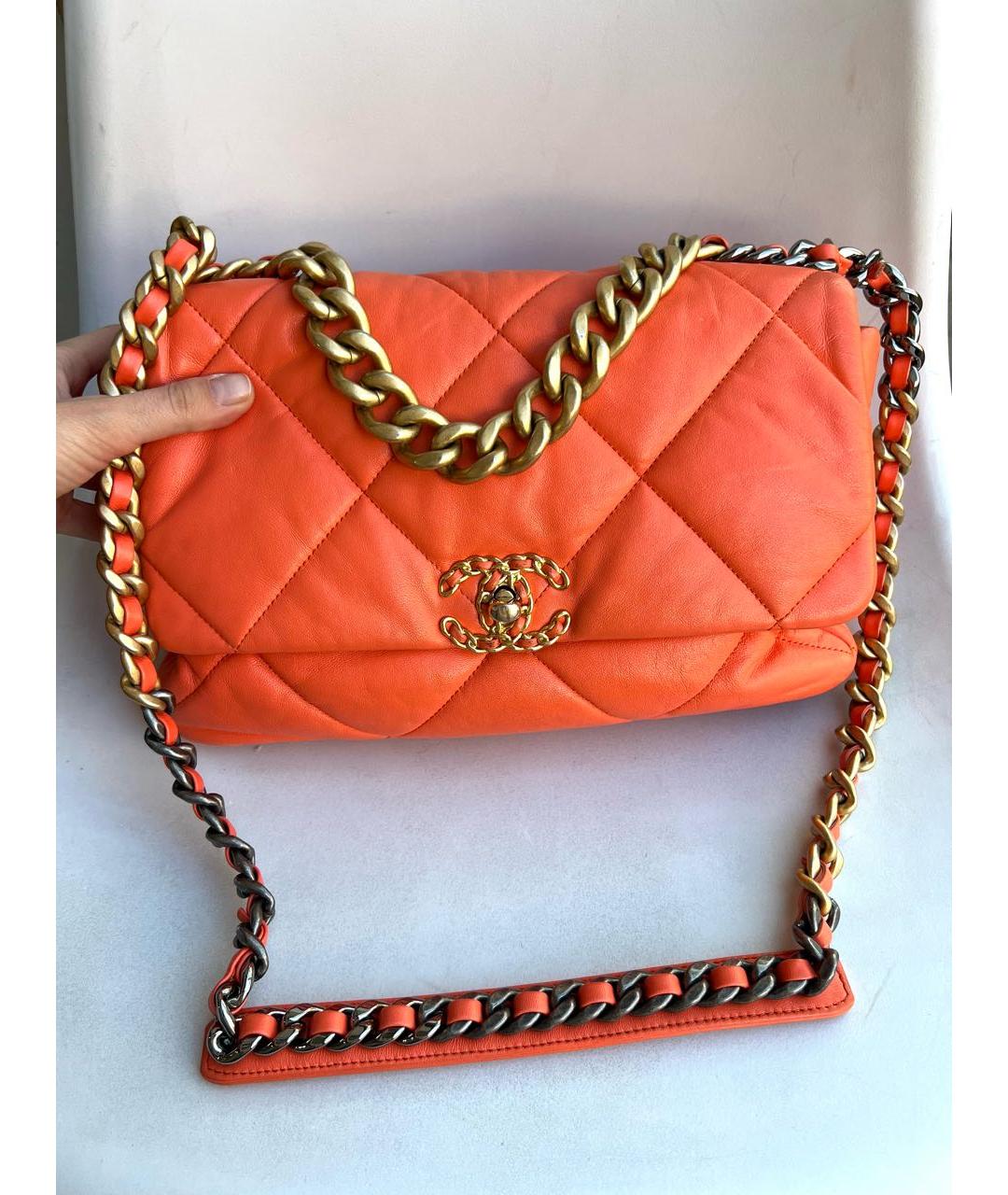 CHANEL Оранжевая кожаная сумка через плечо, фото 2