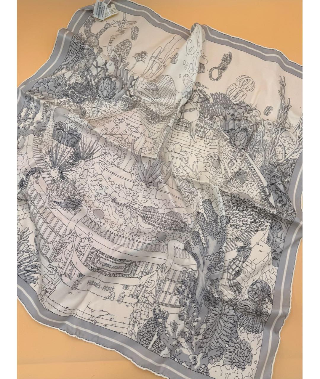 HERMES Белый шелковый платок, фото 2