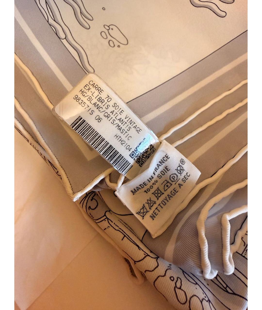 HERMES Белый шелковый платок, фото 3