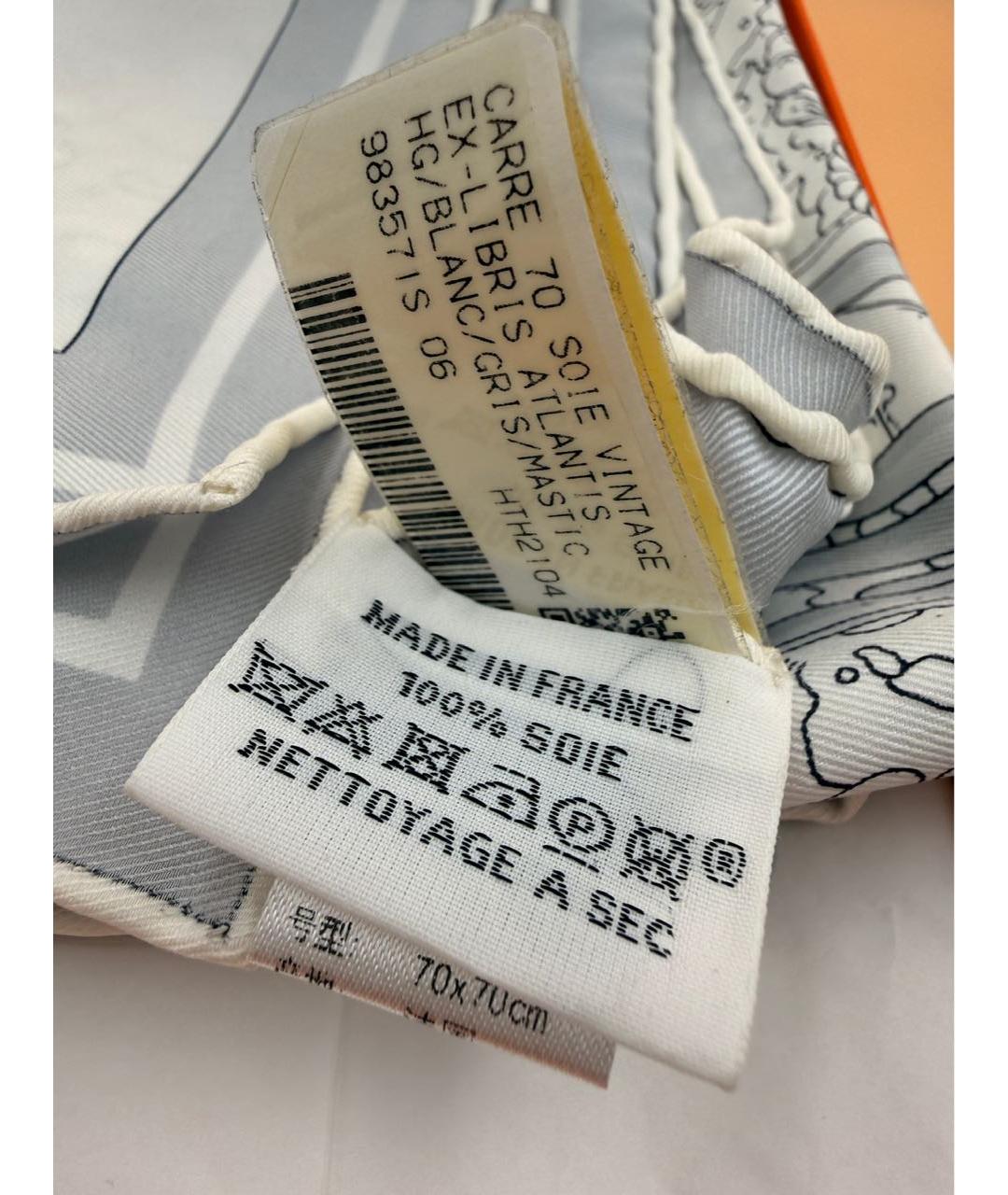 HERMES Белый шелковый платок, фото 5