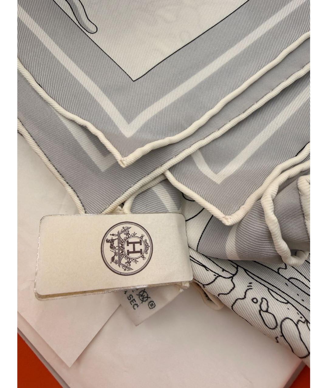 HERMES Белый шелковый платок, фото 4