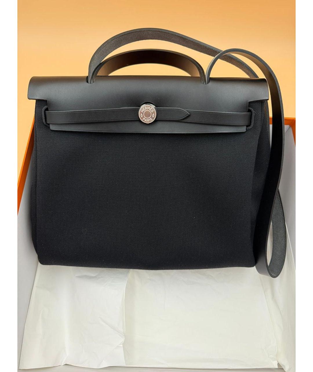 HERMES Черная кожаная сумка тоут, фото 3
