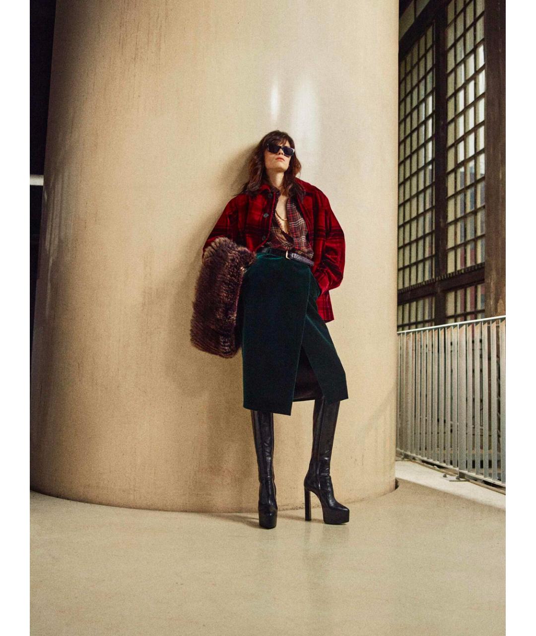 SAINT LAURENT Зеленая хлопковая юбка миди, фото 3