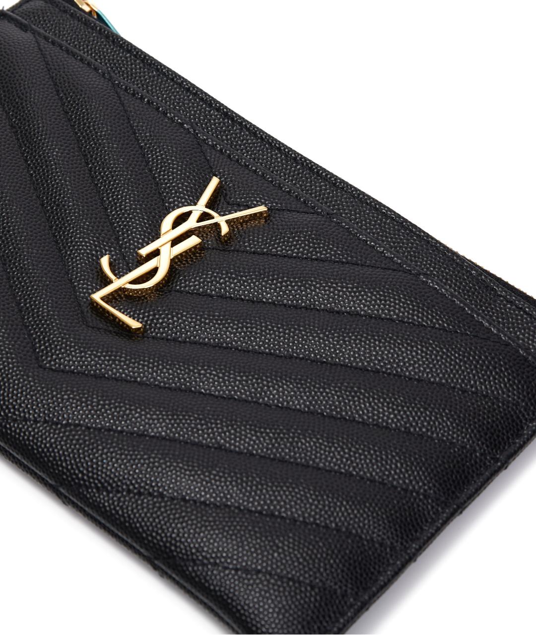 SAINT LAURENT Черный кожаный кошелек, фото 3