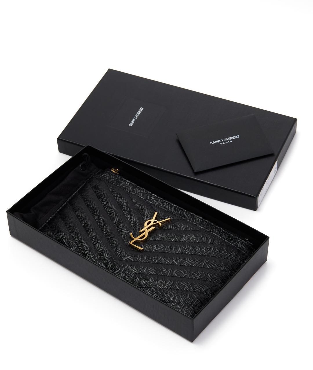 SAINT LAURENT Черный кожаный кошелек, фото 4