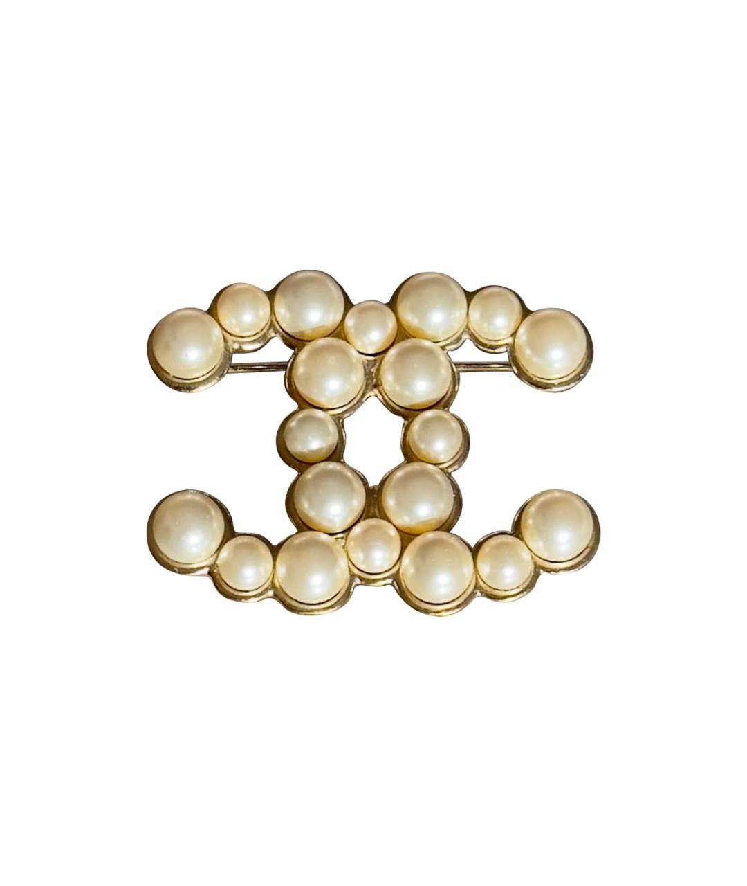 CHANEL Бежевая металлическая булавка / брошь, фото 1