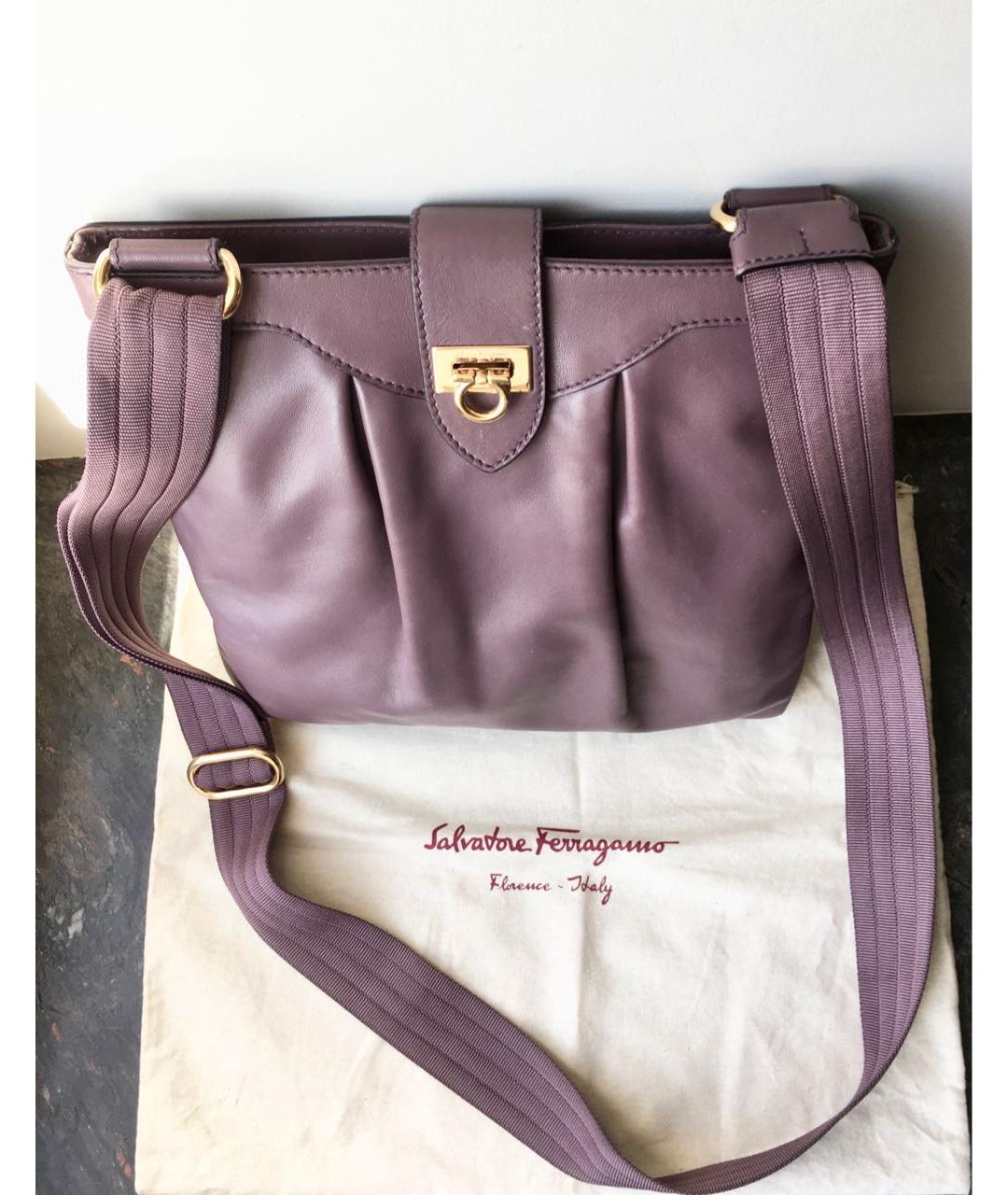 FERRAGAMO Фиолетовая кожаная сумка через плечо, фото 6