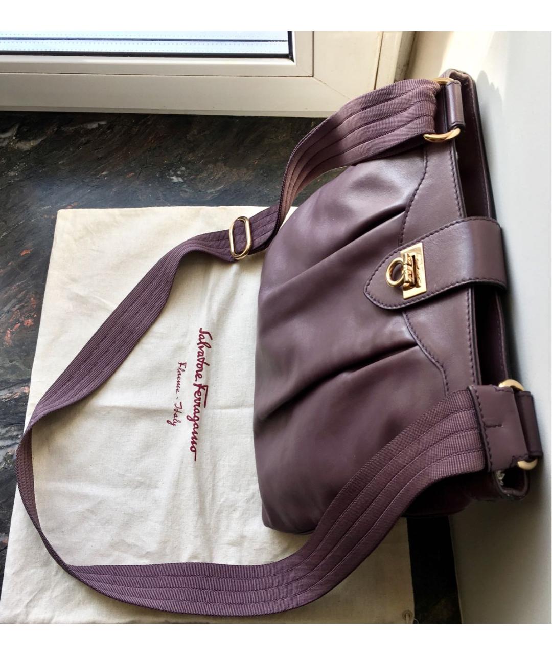 FERRAGAMO Фиолетовая кожаная сумка через плечо, фото 7