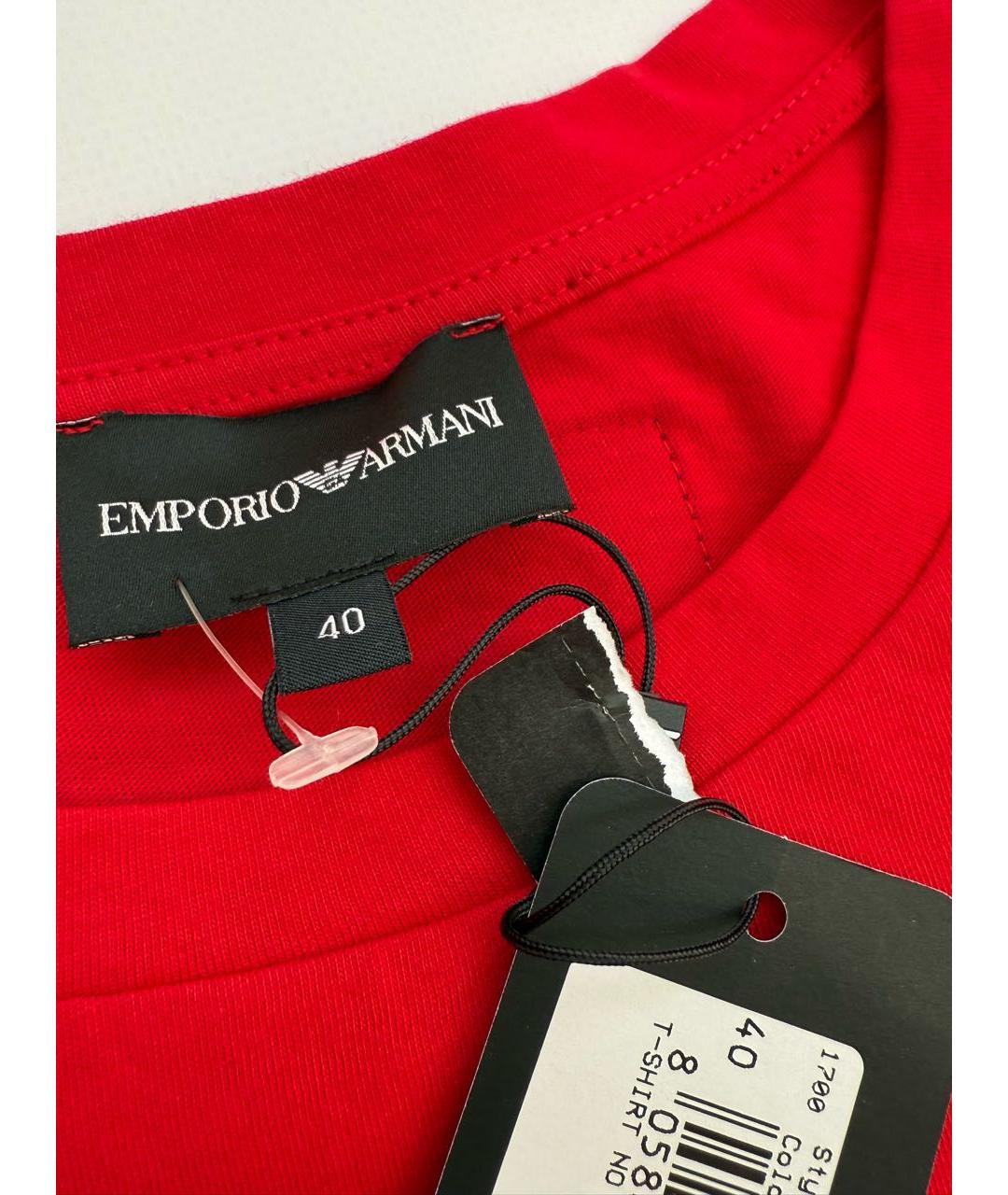 EMPORIO ARMANI Красная хлопковая футболка, фото 4