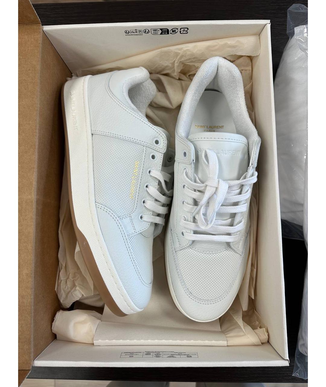 SAINT LAURENT Белые кожаные низкие кроссовки / кеды, фото 3