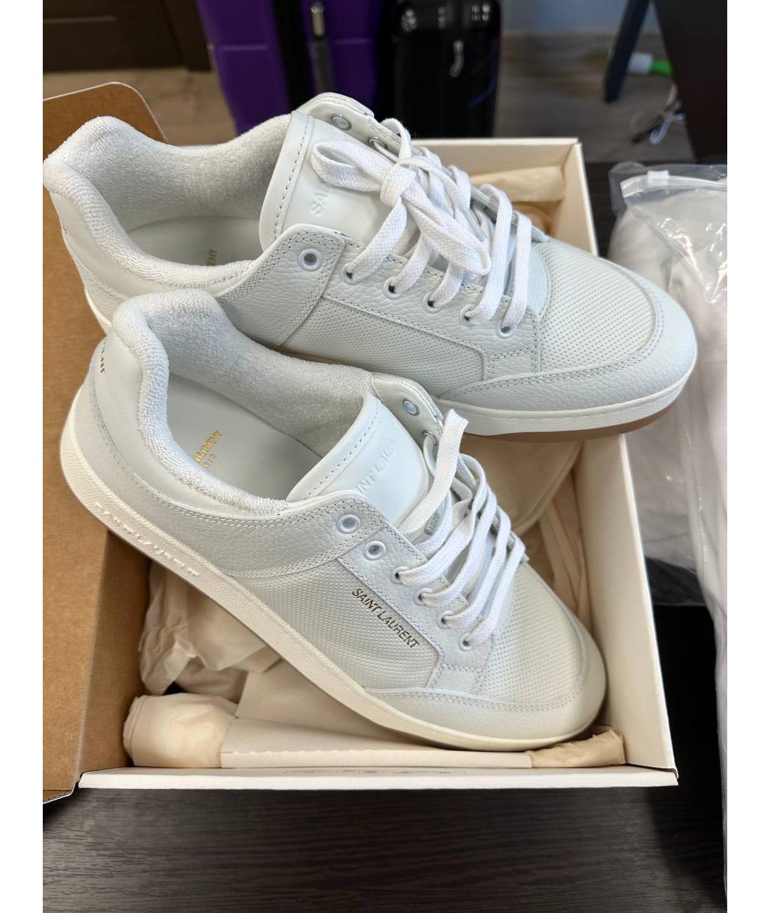 SAINT LAURENT Белые кожаные низкие кроссовки / кеды, фото 2