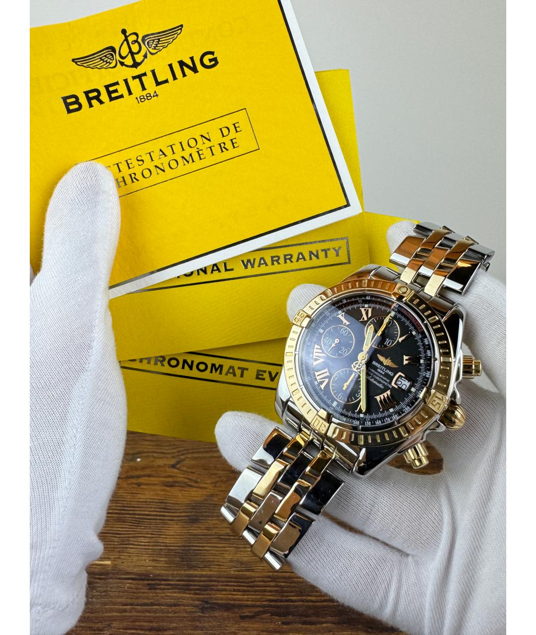 BREITLING Черные часы из золота и стали, фото 2