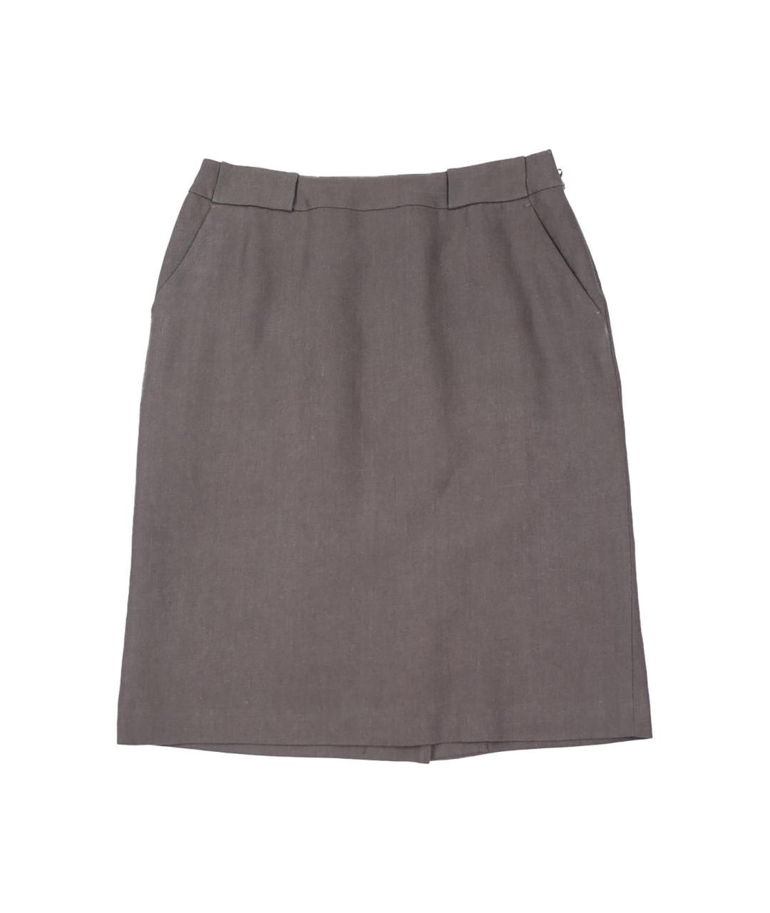 MAX MARA Серая льняная юбка миди, фото 1
