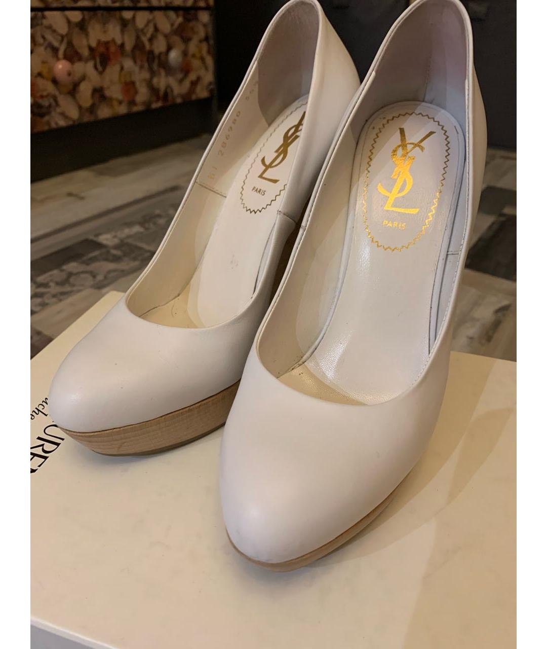 SAINT LAURENT Белые кожаные туфли, фото 3