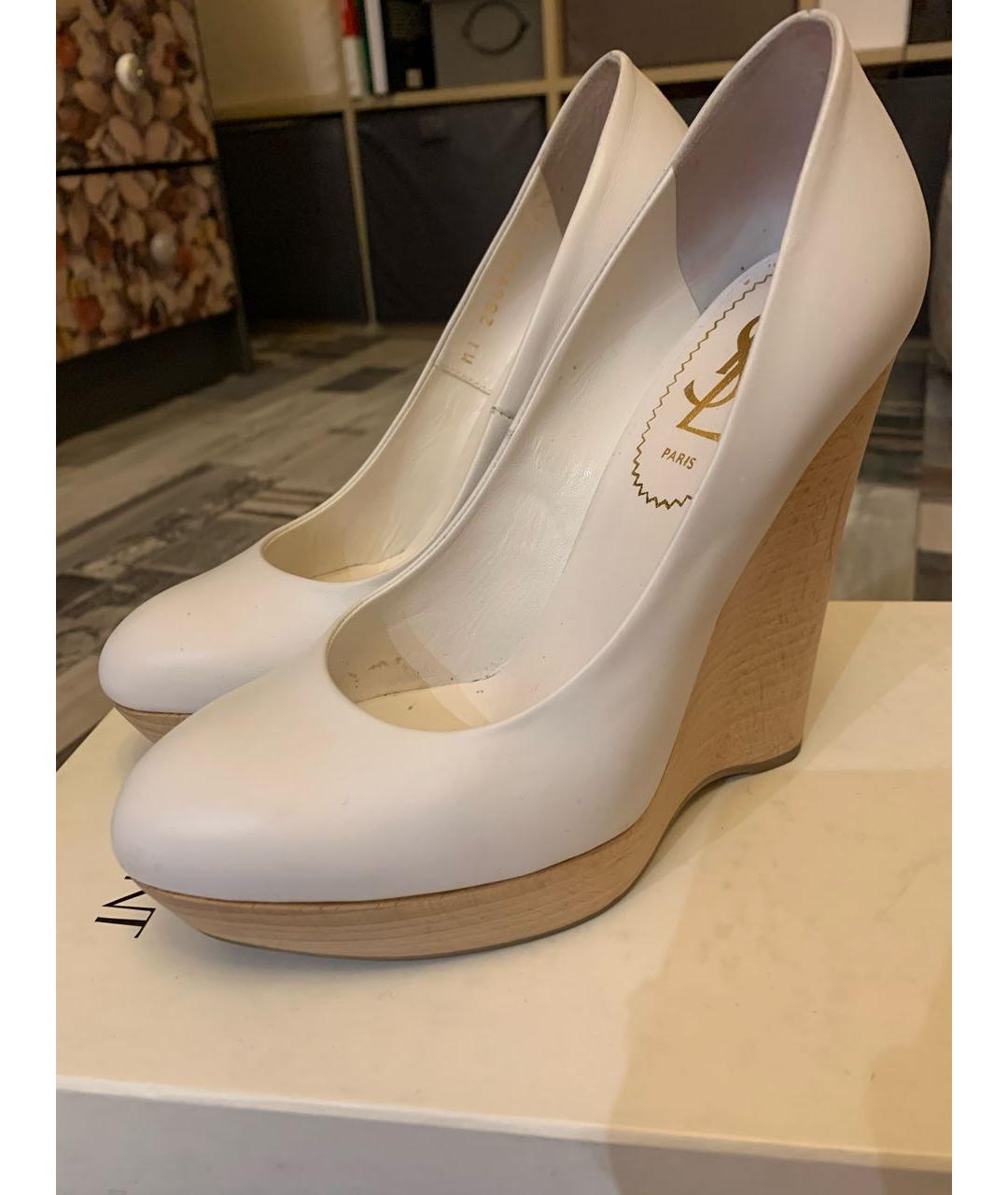 SAINT LAURENT Белые кожаные туфли, фото 2