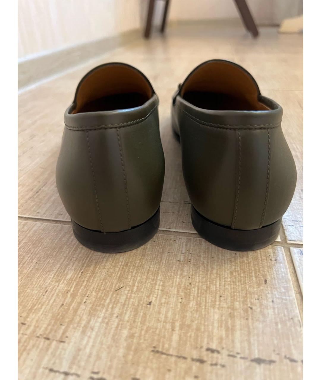GUCCI Зеленые кожаные лоферы, фото 4