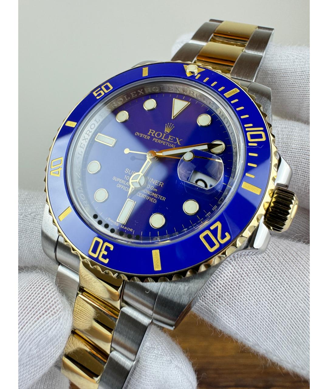 ROLEX Темно-синие часы из золота и стали, фото 4