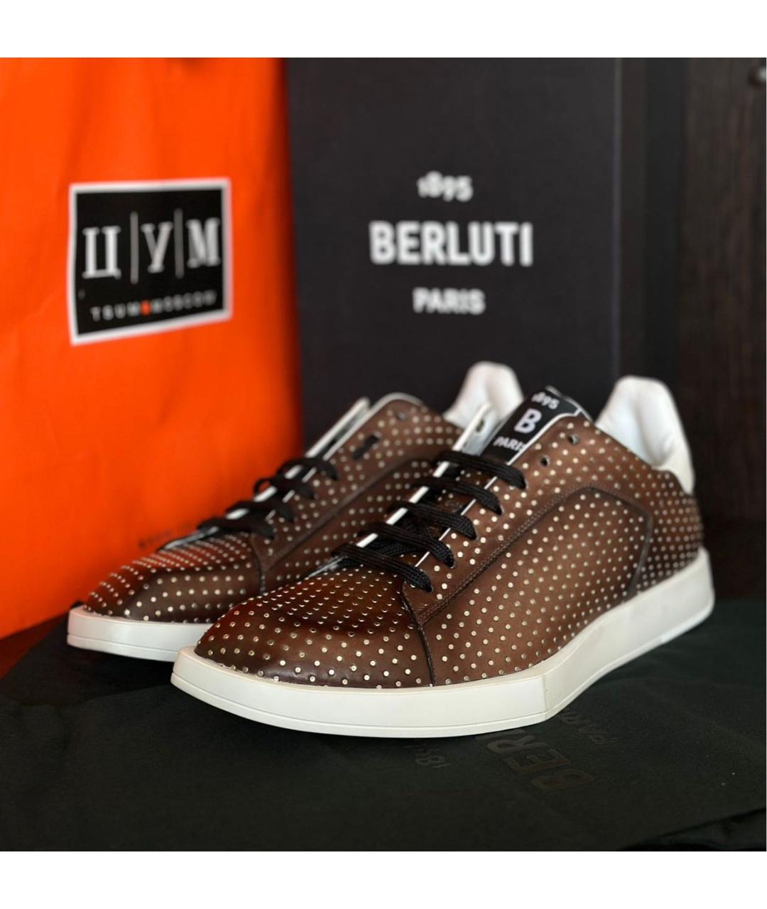 BERLUTI Коричневые кожаные низкие кроссовки / кеды, фото 5