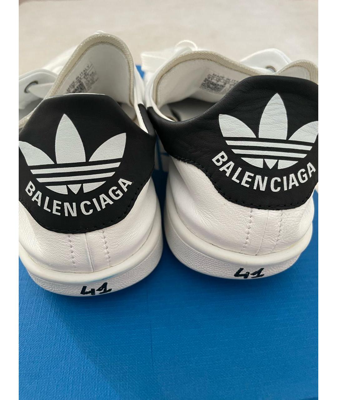 BALENCIAGA Белые кожаные кроссовки, фото 4