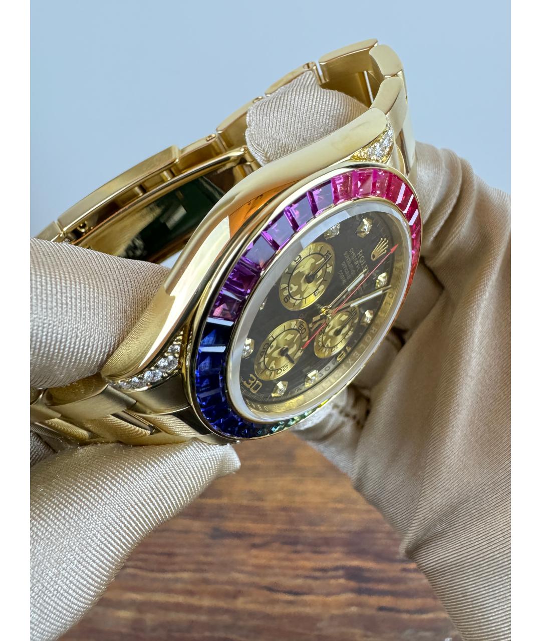 ROLEX Черные часы из желтого золота, фото 4