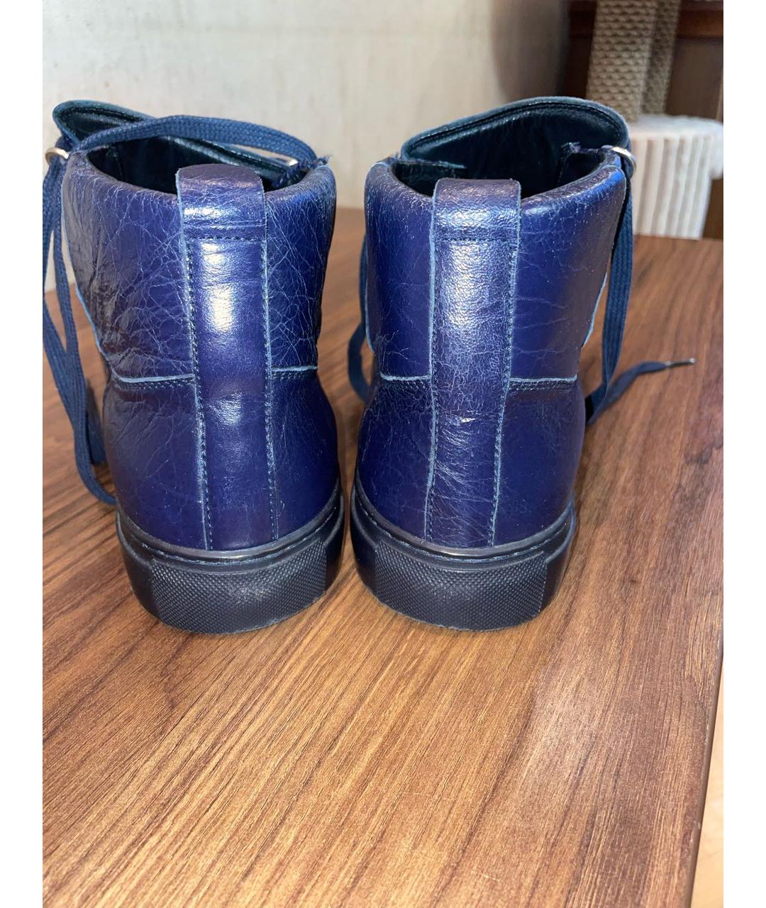 BALENCIAGA Темно-синие кожаные высокие кроссовки / кеды, фото 4